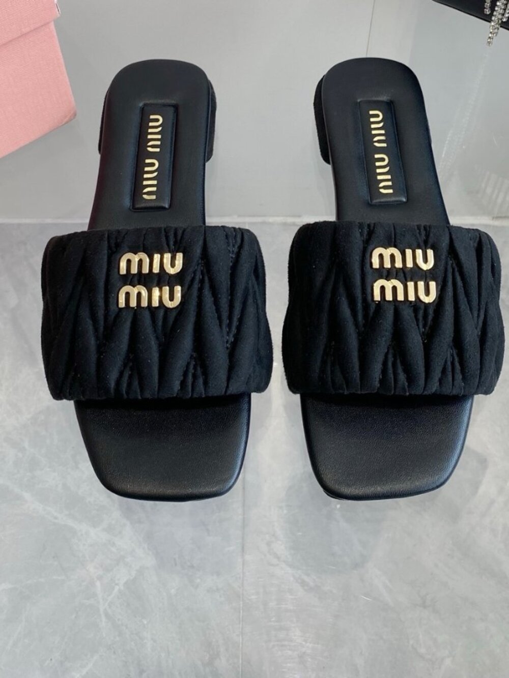 miu miu matelassé nappa leather slides